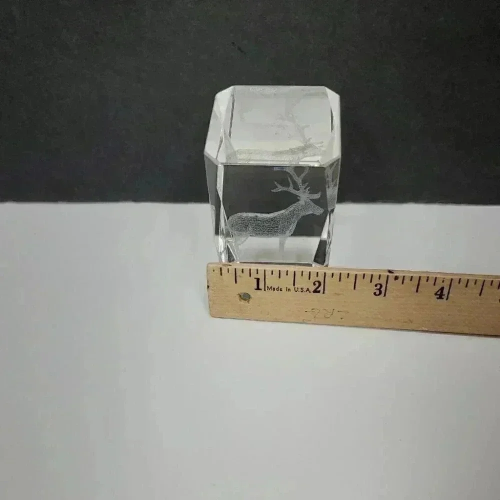 Stag Laser Cut Glass Etched Paper Weight Clear Cube 3